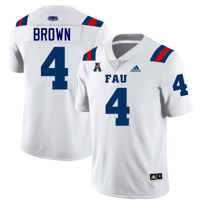 #4 Quincy Brown FAU Jersey,Florida Atlantic Owls Football Jersey,Uniforms,Gears-White
